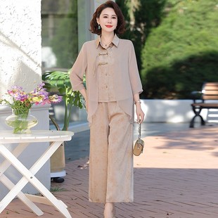 夏季 新中式 2025新款 套裝 端G莊大氣中年媽媽女士假兩件套 國風(fēng)時尚