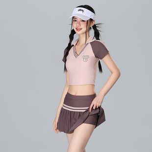 運動小胸聚攏游泳裝 分體泳衣女款 保守顯瘦遮肚裙式 t爆款 2025新款