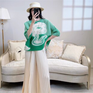 中年套裝 時(shí)尚 裙媽媽夏裝 2025夏褶皺顯瘦l遮肉優(yōu)雅氣質(zhì)B年輕闊腿褲