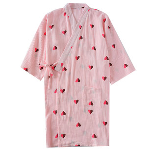 日式 純棉縐布家居哺乳睡衣睡裙全棉水洗紗布孕婦浴 月子b服春夏季