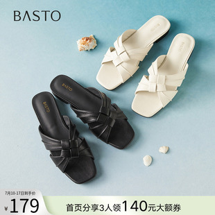 通勤一字拖舒適粗跟外穿女涼拖鞋 時尚 B6381BT5 新款 百思圖2025夏季