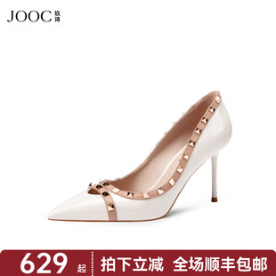 氣質女鞋 JOOC玖詩細跟高跟鞋 歐美風性感鉚釘淺口單鞋 新款 2025春季