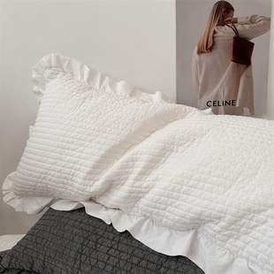 韓國小姐姐全棉枕套軟糯純色花邊枕芯靠枕兒童長枕頭套30cm 70cm