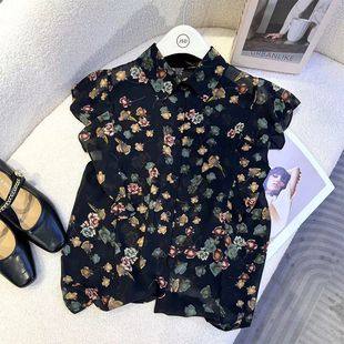 寬松顯瘦小衫 氣質(zhì)淑女設(shè)計感飛飛袖 新款 夏季 小眾減齡上衣 碎花襯衫