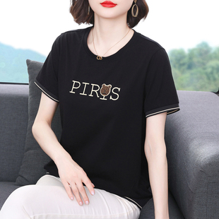 新款 t恤女 2025夏季 半袖 中老年洋氣上衣 媽媽裝 純棉減齡體恤衫 短袖