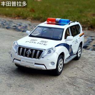 32豐田普拉多SUV警車合金汽車模型公安車仿真車模聲光回力玩具