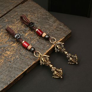 純黃銅復古法手工匠作舊典藏藝術金剛杵鑰匙扣掛件藏式 吊墜車掛件