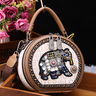 刺繡大象包高級百搭單肩斜挎小包 時尚 專柜正品 真皮小圓包2025新款