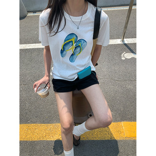 圓領寬松減齡上衣創意卡通印花短袖 時尚 T恤女 新款 歐洲站2025夏季
