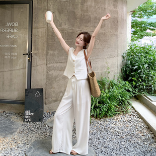套裝 休閑褲 女2025夏季 網(wǎng)紅休閑氣質減齡拼接馬甲 兩件套 新款 時尚