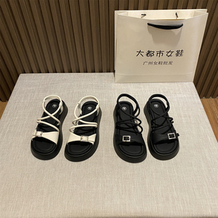 網紅配裙子海邊沙灘羅馬鞋 2025新款 女夏外穿時尚 厚底增高休閑涼鞋
