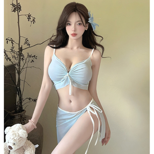 海邊沙灘度假泳裝 純欲風游泳衣女裙式 分體兩件套網紅度假泳裝