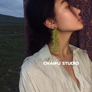柴夫工作室 韓系甜美編織串珠幾何耳釘輕奢度假氛圍感耳環 R878
