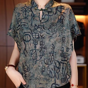 復古花色2025新款 小衫 媽媽裝 國風短袖 女 上衣X氣質顯瘦夏季 新中式