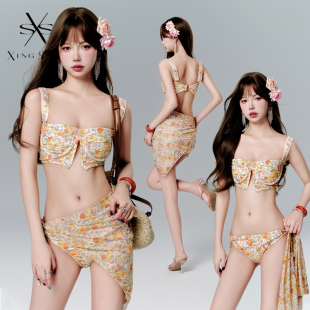 比基尼游泳衣女2025新款 bikini分體三件套大小胸鋼托聚攏海邊度假