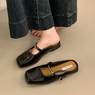 羅馬風(fēng)金屬搭扣包頭拖鞋 百搭輕便豆豆鞋 女夏季 一腳蹬單鞋 新款 時(shí)尚
