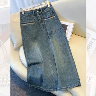 復古牛仔半身裙女春夏中長款 高腰顯瘦包臀裙小個子a字裙 2025新款