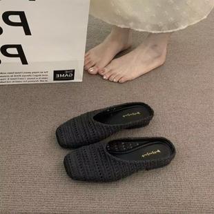 配裙子晚晚風(fēng)包頭勃肯鞋 女外穿2025春夏季 度假編織小眾半拖鞋 法式
