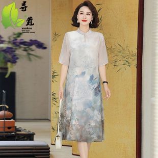 大碼 氣質(zhì)典雅中老年女裝 寬松雪紡長裙子女 中年媽媽連衣裙時尚 新款