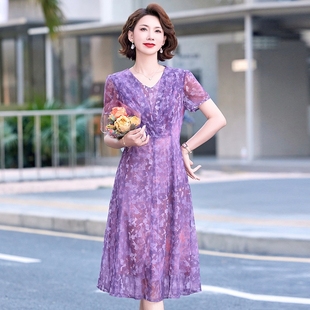 中年婦女時尚 女夏季 碎花裙子 連衣裙2025新款 專柜柒陽柒陽媽媽春裝