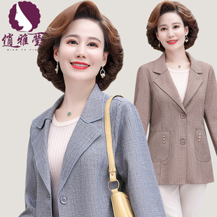 中年休閑小西裝 2021新款 中老年女春秋洋氣上 外套短款 專柜媽媽秋裝