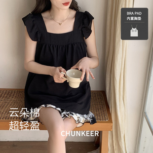 背心云朵棉家居服時尚 無袖 休閑可外穿薄 夏款 帶胸墊一體睡衣女夏季