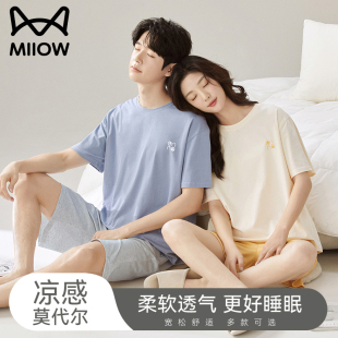 短褲 貓人優品睡衣情侶款 莫代爾寬松短袖 夏季 簡約可外穿男 2025新款