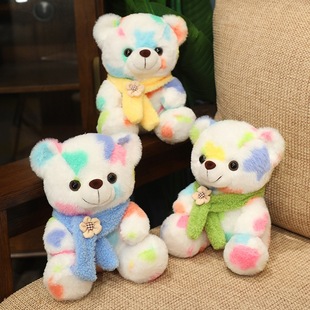 新品 卡通扎染炫彩泰迪熊毛絨玩具圍巾熊公仔兒童玩偶節(jié)日婚慶禮物
