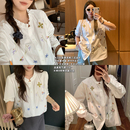 NAZ那子大碼 胖mm洋氣設(shè)計感上衣女 純棉撞色刺繡春夏彩色花邊襯衫