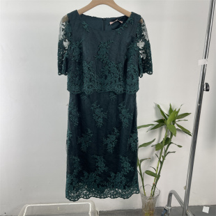 外貿(mào)歐美小輕奢網(wǎng)紗花重工刺繡花大碼 假兩件連衣裙 修身