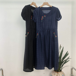 短袖 刺繡小花新中式 連衣裙 80%天絲 工作室余單特價(jià)
