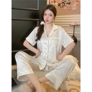 桑蠶絲家居服薄款 維多利亞輕奢睡衣女夏款 高級感真絲套裝 長褲 短袖