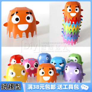 小章魚7款 萌翻了 女生最愛 吃豆子 3D紙模型手工diy禮物