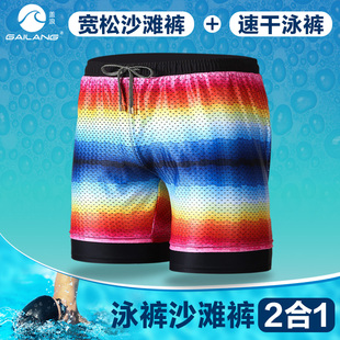速干2件套 海邊度假旅游潮沙灘褲 蓋浪夏男泳褲 平角五分游泳衣套裝
