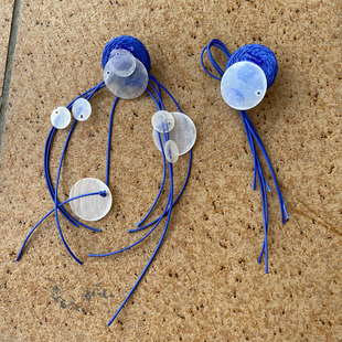 長款 流蘇藍(lán)色飄帶貝殼仙女耳環(huán)海邊度假造工耳飾耳夾女無耳洞