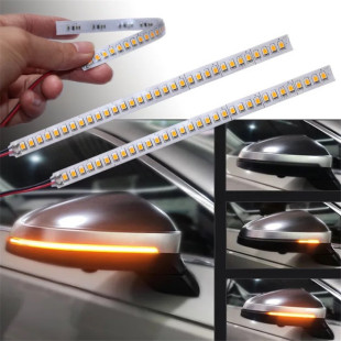 汽車雙色后視鏡燈尾燈轉向流光黃行車藍解鎖無損安裝 LED流水燈條