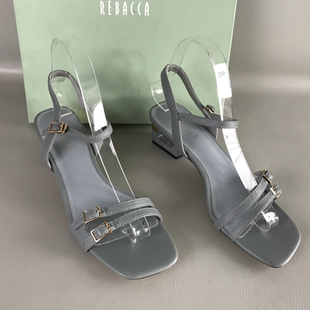 REBACCA 涼鞋 瑞貝卡女鞋 撤柜夏一字扣帶羊皮輕熟露趾時裝 斷碼 正品