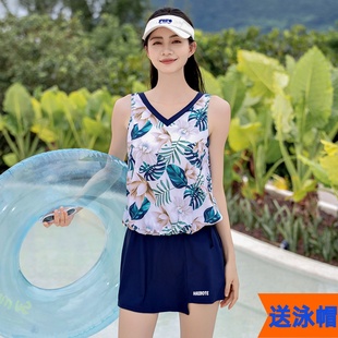 無袖 V領分體泳衣女平角褲 寬松遮肉溫泉海邊度假樂園 時尚 2025新款