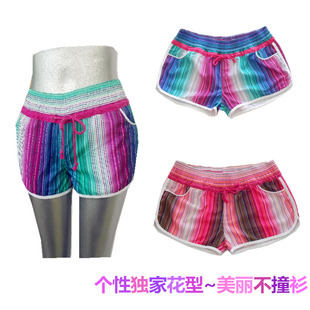 比基尼速配游泳熱褲 海邊度假沖浪速干短褲 沙灘褲 roxy繡花夏女式
