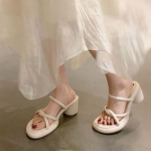 小眾高跟鞋 涼拖鞋 百搭粗跟仙女風復古法式 時尚 女夏外穿2025年新款