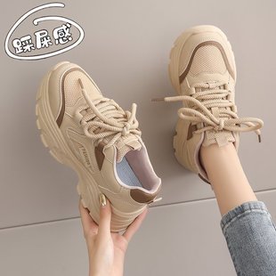 爆款 網紅爆款 厚底顯腳小透氣軟底女鞋 女2024春夏新款 美拉德老爹鞋
