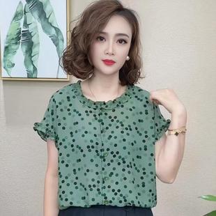 媽媽裝 女士襯衫 T恤女洋氣減齡寬松雪紡小衫 百搭顯瘦上衣短袖 新款
