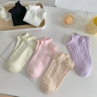 日系可愛花邊襪女夏季 淺口低幫短筒jk襪學院風愛心條紋短襪子 薄款
