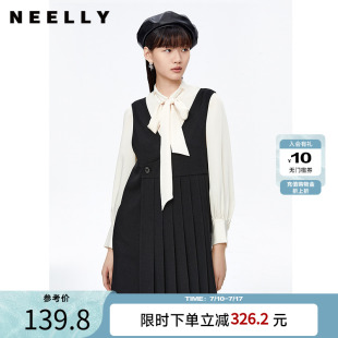 背帶連衣裙女中長(zhǎng)款 新款 設(shè)計(jì)感百褶A字裙 春季 NEELLY納儷商場(chǎng)同款