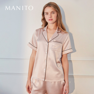 套裝 長褲 桑絲家居服睡衣早春 曼尼陀真絲睡衣Authentic短袖 MANITO