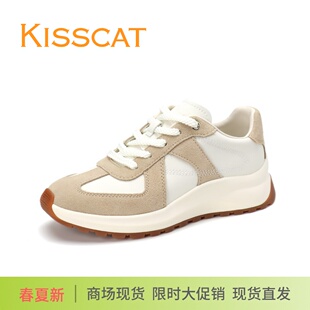 女鞋 KISSCAT接吻貓2025新款 內增休閑運動鞋 厚底阿甘鞋 曲奇德訓鞋