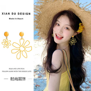 夏天夸張海邊度假風法式 氣質(zhì)耳釘耳環(huán)簡約幾何小眾花朵耳夾無耳洞