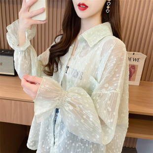 雪紡防曬衣襯衫 中長(zhǎng)款 女夏裝 寬松大碼 襯衣外套潮 韓版 戶外透氣薄款