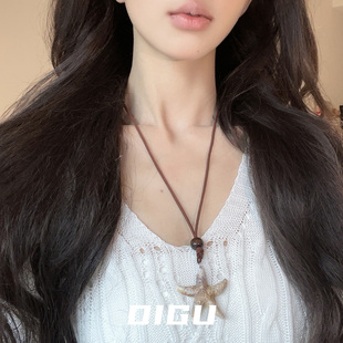 DIGU夏季 掛脖毛衣鏈辣妹風設計感頸鏈 海邊度假風海星項鏈氣質長款