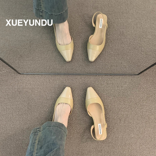 溫柔晚晚鞋 品牌低跟尖頭包頭涼鞋 配裙子法式 夏季 瑪麗珍 女2025新款